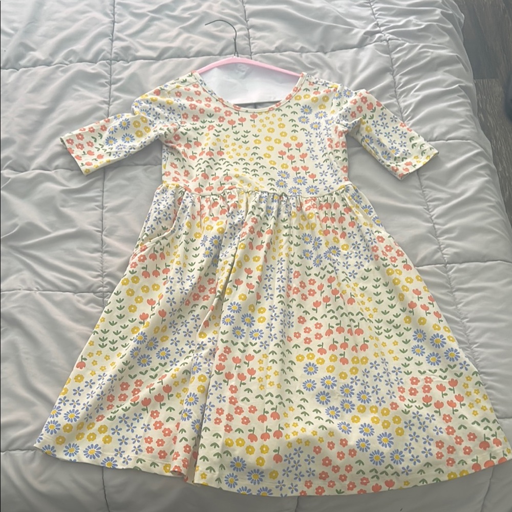 Hanna Andersson Pink and Yellow Smocked A-Line Dress